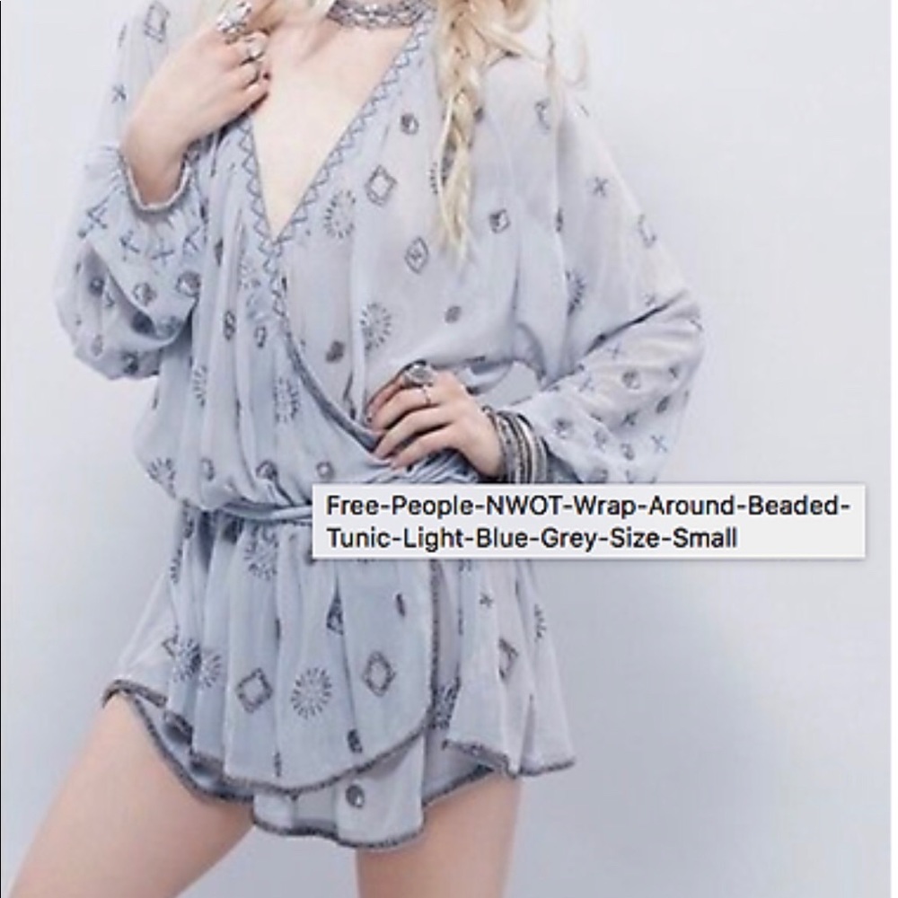 FREE PEOPLE | Wrap Beaded Tunic Light Blue/Gray